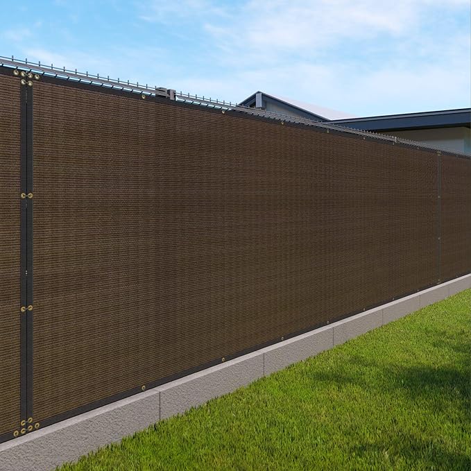 WINDSCREEN4LESS 6' x 9' Privacy Fence Screen in Brown for Chain Link Fence W/ Brass Grommet 85% Blockage Windscreen Outdoor Mesh Fencing Netting 150GSM Fabric W/ Zip Ties - Custom Size Windscreen4less