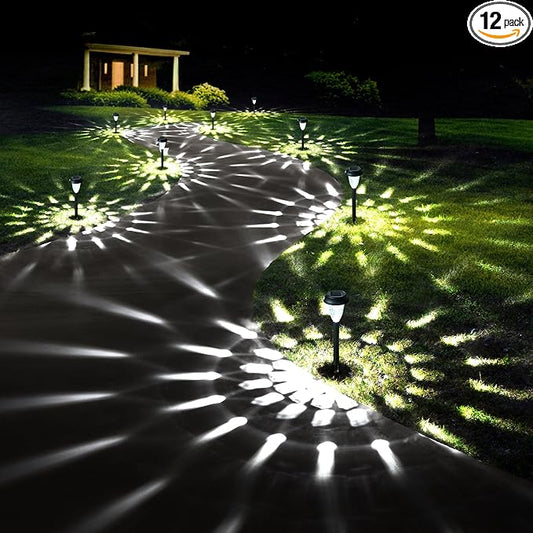 GIGALUMI 12 Pack Solar Lights Outdoor Waterproof, Cool White Pathway Lights Solar Powered, Landscape Lighting, Solar Garden Light for Decor, Patio, Garden, Yard, Pathways, Walkways GIGALUMI