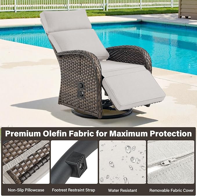 5 Piece Patio Furniture Set with Swivel Recliner Chair - Removable Outdoor Patio Couch Set, Chaise Lounge Chair Outdoor with Adjustable Backrest and Footrest and Coffee Table for Casual Gathering Belord