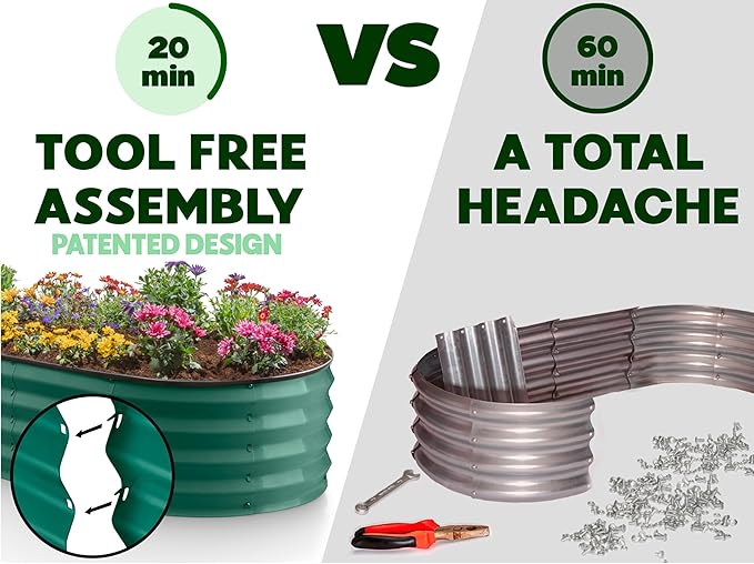 Plant & Plot Galvanized Raised Garden Beds Outdoor // 4×2×1 ft Planter Raised Beds for Gardening, Vegetables, Flowers // Large Metal Garden Box (Dark Green) // Patented Tool-Free Design PlantPlot