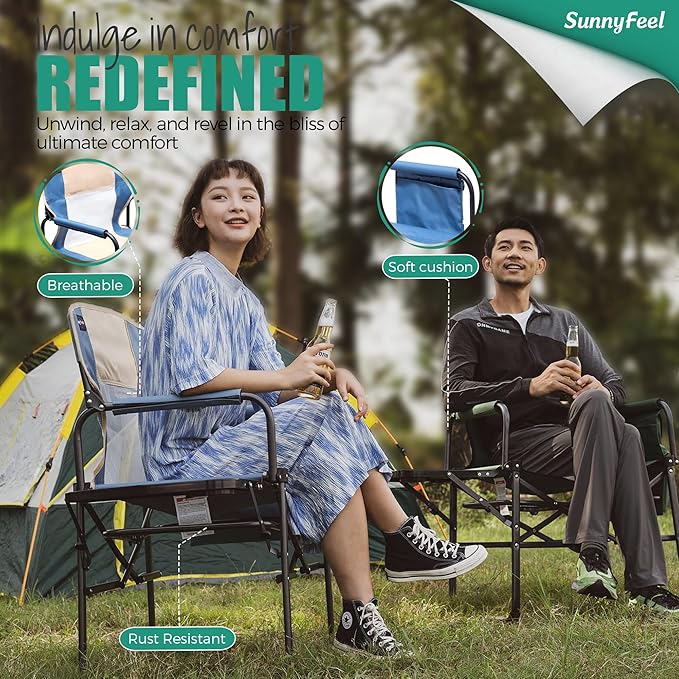 SUNNYFEEL Camping Directors Chair, Heavy Duty,Oversized Portable Folding Chair with Side Table, Pocket for Beach, Fishing,Trip,Picnic,Lawn,Concert Outdoor Foldable Camp Chairs SunnyFeelCamping