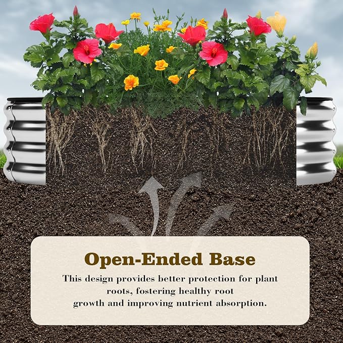 Galvanized Metal Planter Raised Garden Bed Kit for Gardening Outdoor，6x3x2ft Planter Grow Garden Box Raised Flower Bed，Long Vegetable Clearance Herb Raised Garden Beds For Container Gardening ZFHgarden
