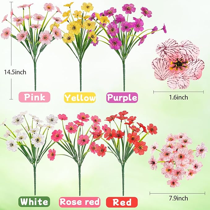 MACTING Artificial Spring Flowers for Outdoors 6 Bundles Fake Flowers UV Resistant Faux Plastic Plants No Fade for Planters Window Box Patio Porch Garden Yard Indoor Outside Decorations(Mix Color-1) MACTING