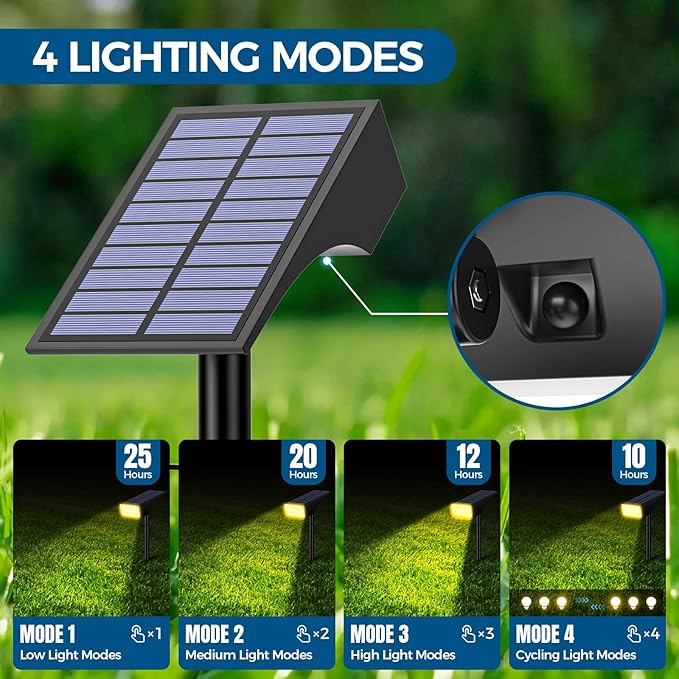 Solar Lights Outdoor Waterproof IP65, [12 Pack/4 Modes] Spot Solar Light for Outside, Dusk to Dawn LED Solar Powered Yard Garden Landscape Lighting Spotlights for Path Patio Walkway, Warm White WENATY