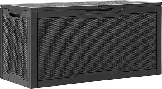 YITAHOME 100 Gallon Resin Deck Box, Weather Resistant Outdoor Storage Box, Lockable Indoor Outdoor Storage for Supplies and Essentials, Black YITAHOME