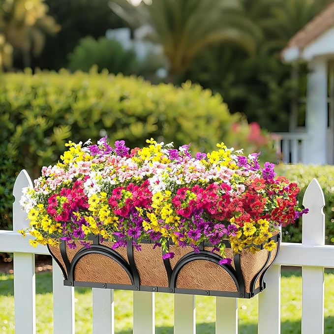 20 Bundles Artificial Flowers for Outdoors, UV Resistant Fake Plants Flowers Greenery Shrubs Plants for Decoration Outside Plants Hanging Planter Home Garden Decor (Mix（6 Color）) Grunyia
