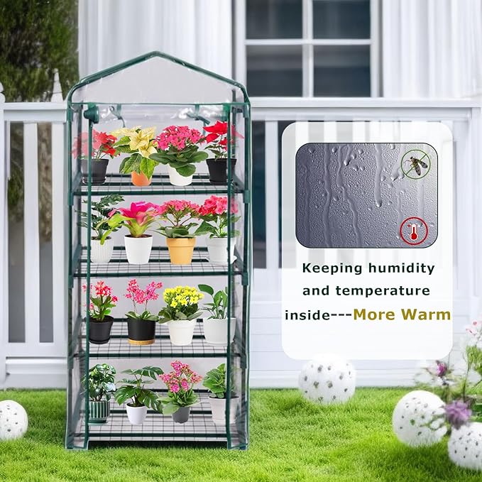 Mini Greenhouse for Indoor Outdoor, Plant Green House 4-Tier Rack Stand Portable Greenhouses with Durable PVC Cover for Seedling, 2.5x1.6x5.2 FT,Ideal Gardening Gifts for Women Men(PLGH704P) Purlyugreenhouse