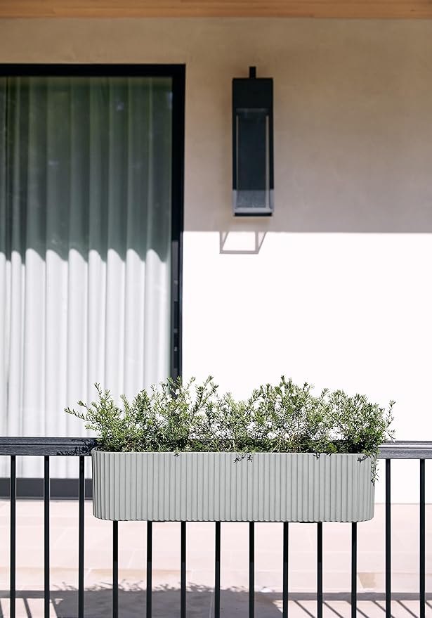 Veradek Demi Series Railing Planter - Hanging Planter Box for Windowsill/Balcony | Plastic-Stone Composite w/Railing Bracket | Modern Décor for Flowers VeradekOutdoor