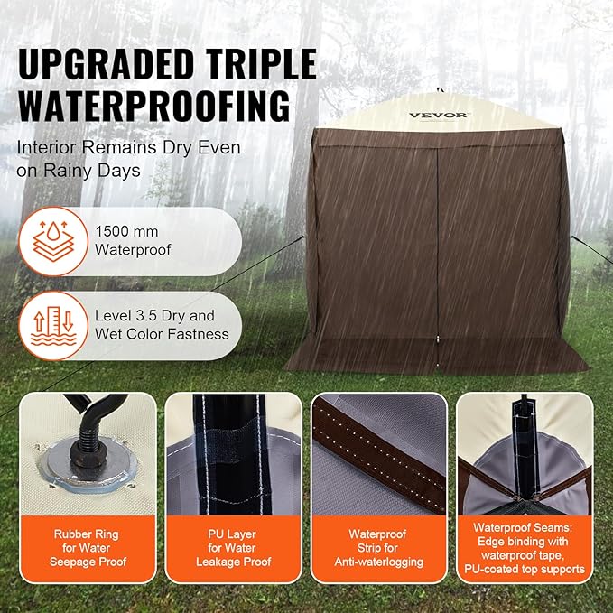 VEVOR Pop Up Gazebo Tent, Pop-Up Screen Tent 4 Sided Canopy Sun Shelter with 4 Removable Privacy Wind Cloths & Mesh Windows, 6x6FT Quick Set Screen Tent with Mosquito Netting, Brown VEVOR