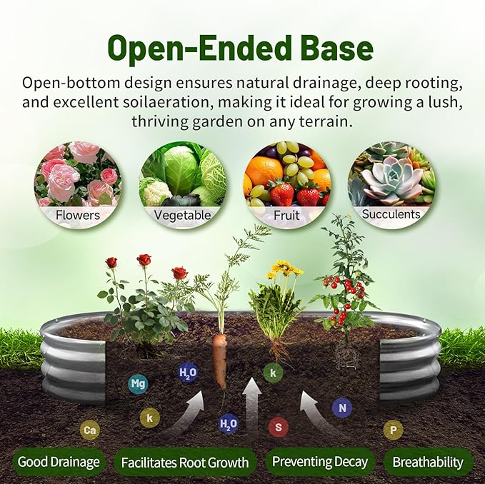 GOOZOO Galvanized Planter Raised Garden Bed, 4x2x1 ft Raised Garden Bed Kit for Gardening Outdoor, Oval Metal Land Planter Box for Vegetables, Flowers, Herbs, Fruits, Easy Assembly（Silver） GOOZOO