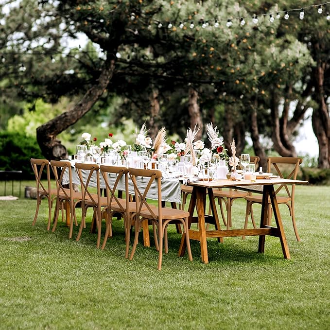 VINGLI Plastic Outdoor Dining Chairs Set of 2, Stackable Patio Dining Chairs with X Back, Waterproof Kitchen & Dining Room Chairs for Indoor-Outdoor, Capacity 400 lbs, Farmhouse Brown VINGLI