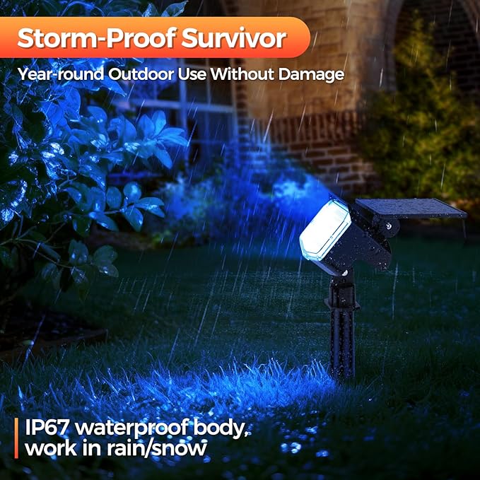Solar Lights Outdoor Color Changing, 85 LEDs 9 Lighting Modes RGB Solar Outdoor Lights, IP67 Waterproof Multicolor Landscape Spotlights for Halloween Holiday Decorations (2 Pack) FratinkSolarLights