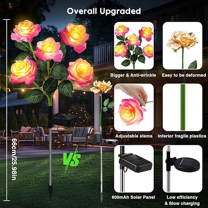 Solar Lights Outdoor Waterproof for Garden Decor, 4 Pack Solar Garden Lights for Outside, Outdoor Solar Lights for Yard with Solar Flowers Lights, Solar Powered Yard Decorations BOMIERMakeYourHomeBetter