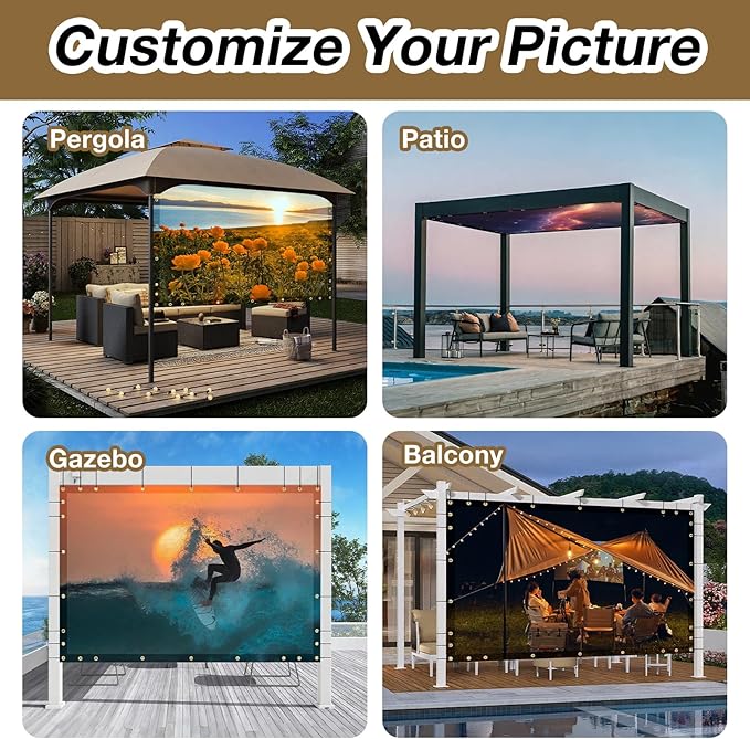 Artpuch Custom Design Backdrop Screen for Gazebo, Full-Color Printed Shade Cloth with UV Protection, PVC Sun Shade Cover for Pergola, Patio, Outdoor, Backyard, Garden, Balcony Artpuch