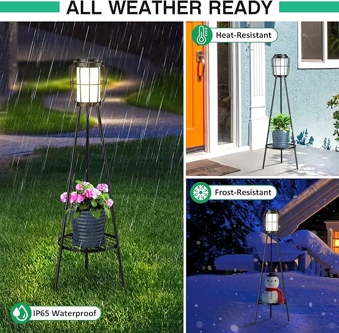 2 Pack Solar Lights with Plant Stand, Outdoor Floor Lamps, Waterproof Solar Powered Floor Lamps for Patio Deck Porch Yard Garden Decor VISFLAIR