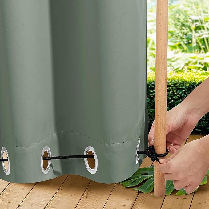 NICETOWN 2 Panels Outdoor Curtains for Patio Extra Wide 84", Waterproof & Windproof Grommet & Back Tab Fixed Top and Bottom Thermal Insulated Drapes with Rope for Gazebo, Sage Green, W84 x L84 NICETOWN
