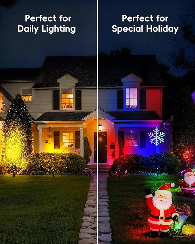 CORESLUX Smart RGBW Spot Lights Outdoor, Color Changing Warm White Landscape Lights with APP and Remote Control, Spotlight Waterproof for Garden Yard Patio Landscape, 4 Pack CORESLUX