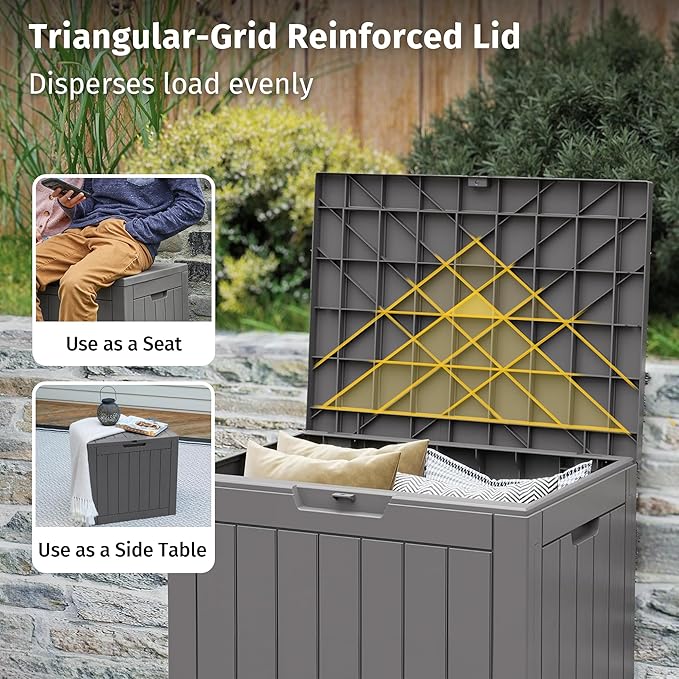EAST OAK Outdoor Storage Box, 31 Gallon Deck Box Indoor and Outdoor Use, Waterproof Resin Storage Bin for Package Delivery, Patio Cushions, Gardening Tools, Lockable, UV Resistant, Grey EASTOAK