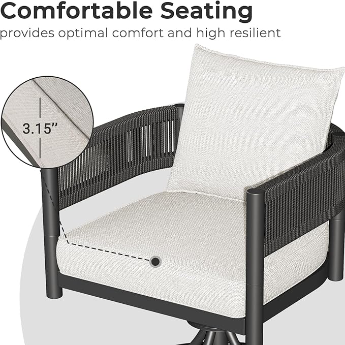 Grand patio 5-Piece Outdoor Dining Set for 4 with 1 Rectangle Expandable Table for 4-6 Person, Metal Woven Wicker Swivel Patio Chairs with Thickened Cushions for Yard, Poolside (Black) GrandPatio