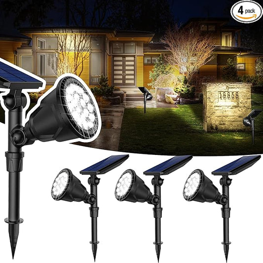 JSOT 600 LM Solar Spotlights Outdoor for Garden,IP65 Waterproof Solar Spot Lights Landscape Lighting for Walkway Wall Garden Backyard Path Pathway Driveway 18LED Beads Cool White 4 Pack JSOT