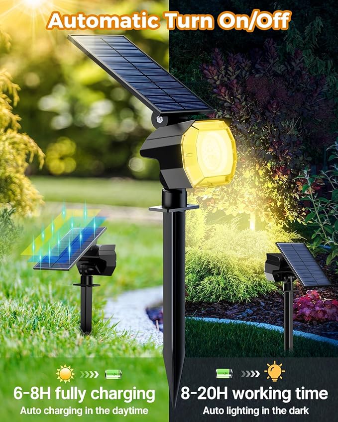 btfarm 4 Pack Solar Spot Lights Outdoor Waterproof IP65-1000LM 52 LED Solar Spotlights Uplights with 3 Modes & 180° Adjustable Panel, Landscape Lighting Outside for Yard Pathway Trees (Warm White) btfarmdecorativelighting