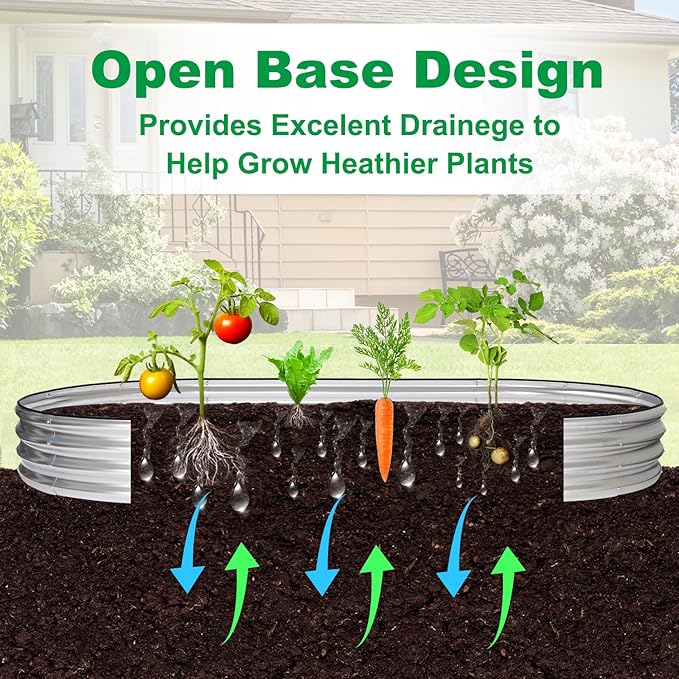 JERIA 8×4×1ft Oval Raised Garden Bed,Galvanized Raised Garden Bed Kit Outdoor Metal Gardening Planter Box for Vegetable, Fruits, Flower，Herbs JERIA