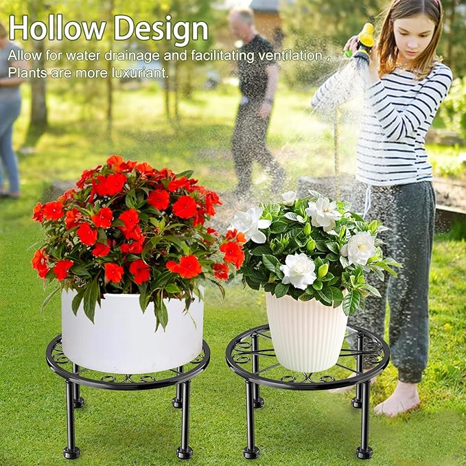 Garden Gifts Plant Lovers Gifts 3 Packs Black Metal Plant Stand with Anti-Slip Base Rustproof Heavy Duty Decorative Round Flower Stand Display Shelf for Indoor/Outdoor MetalBlackPlantStands