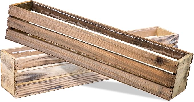 20" Rectangular Rustic Wood Planter with Plastic Liner l Rustic Whitewash l Wine Crate Style, Home and Wedding Decorations, Garden Ornaments (20x4 Wine Crate Set of 2, Whitewash) Rootora