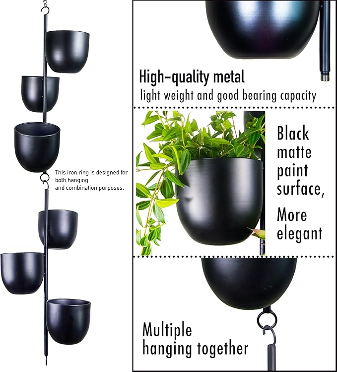 3 Tier Hanging Planters for Indoor & Outdoor, Stackable Black Metal Plant Hanger with 6 Inch Flower Pots, Oval Wall & Ceiling Plant Holder for Modern Home Decor, Balcony, Window, Patio (No Plants) HemePaha