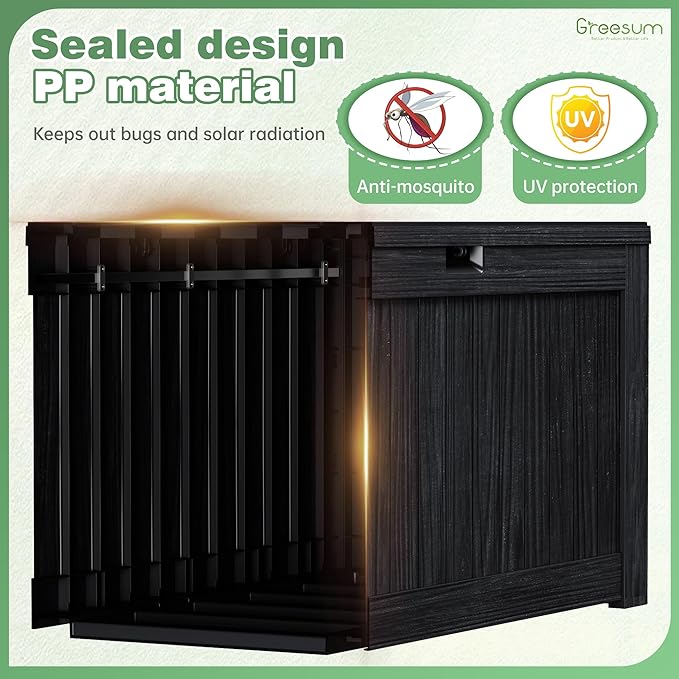 Greesum Outdoor Storage Box 120 Gallon Storage Bin with Lid for Patio Furniture, Garden Tools, Pool Supplies, Lockable, Waterproof and UV Resistant, Black BuynowfromGreesum