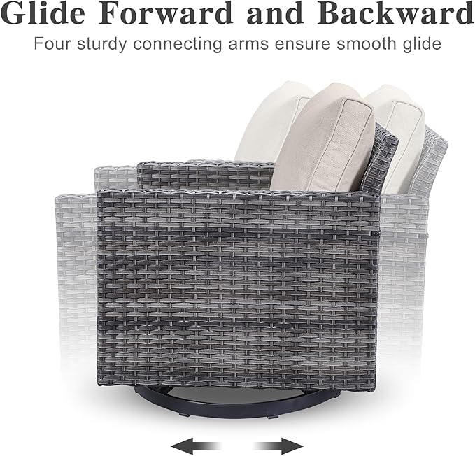 Belord 7 PCS Outdoor Furniture Set, Mixed Grey Wicker, Beige Cushion, Includes Swivel Rocker Chairs, Sofa, Ottomans, Water-Resistant Belord