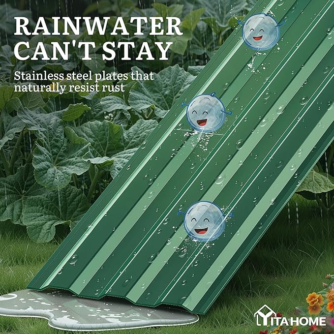 YITAHOME 6x3x1ft 2pcs Large Raised Garden Bed Kit, Galvanized Metal Planter Box with Gloves, Ground Nails, Support Rod, Outdoor Above Ground Planters for Plants Vegetables Flowers, Green YITAHOME