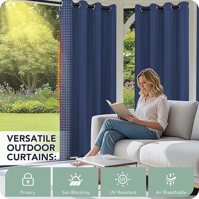 Outdoor Curtains for Patio Waterproof 6 Panels - Windproof, Privacy, Weatherproof Outside Drapes for Gazebo Pergola Porch, Grommet Top and Tab Bottom, 54x95 Inch, Navy RichSets