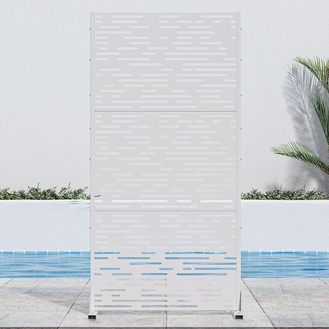 Casaphoria 72" H x 35" W Metal Outdoor Privacy Screen, Freestanding Decorative Divider for Patio, Deck, Balcony, and Garden with Stable Base, White-Godfre Casaphoria