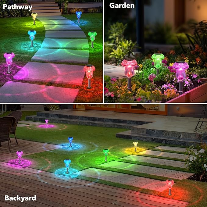 Solar Lights Outdoor, 16 Pack Mushroom Lights Outside Waterproof, Solar Powered LED Lighting for Garden, Yard, Landscape, Path, Pathway, Lawn, Walkway, Driveway, Backyard Decor (Color Changing) SolarOutdoorLights