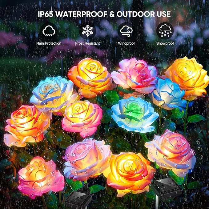 Solar Lights Outdoor Waterproof for Garden Decor, 4 Pack Solar Garden Lights for Outside, Outdoor Solar Lights for Yard with Solar Flowers Lights, Solar Powered Yard Decorations BOMIERMakeYourHomeBetter