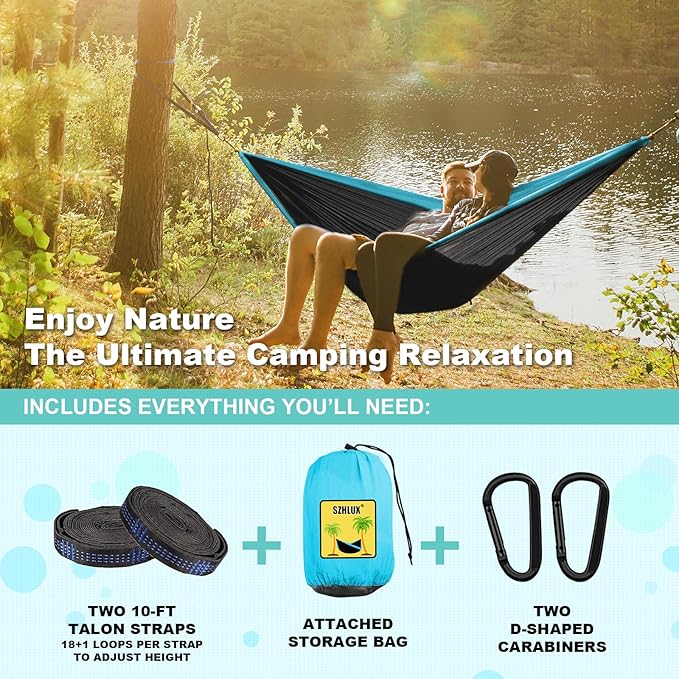 SZHLUX Camping Hammock Double & Single Portable Hammocks with 2 Tree Straps, Great for Hiking,Backpacking,Hunting,Outdoor,Beach,Camping SZHLUX