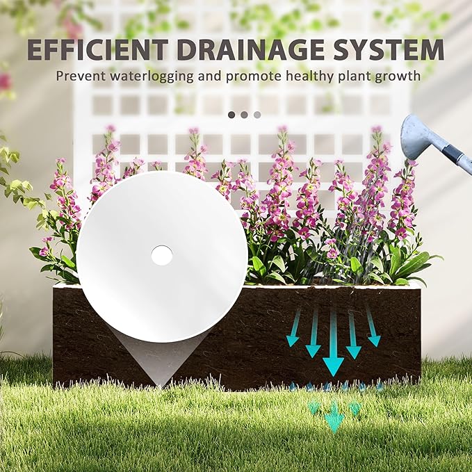 Outsunny Galvanized Raised Garden Bed with Trellis, Metal Planter Box with Drainage Holes, Outdoor Privacy Screen for Climbing Plants, Vegetable, Vines, 43" x 16" x 70", White Outsunny