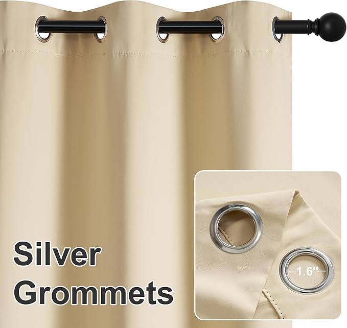RYB HOME Outdoor Curtains for Patio Waterproof Block Sunlight Thermal Insulated Privacy Assured Thick Outside Curtains for Pergola, Deck, Gazebo, W52 x L108, Biscotti Beige, 1 Panel RYBHOME