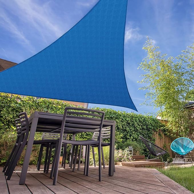 E&K Sunrise 15' x 15' x 15' Sun Shade Sail Triangle Canopy Shade Cover UV Block for Patio Backyard Garden Outdoor (Blue) EKSUNRISEINC