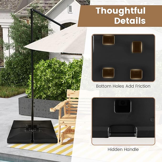 Tangkula 4-Piece 20L Cantilever Offset Patio Umbrella Base, 284 Lbs Heavy-Duty Water & Sand Filled Umbrella Stand, Square Weighted Plate Set with Easy-Fill Spouts, Black TANGKULA