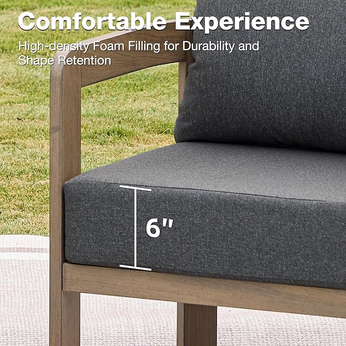Outdoor Patio Furniture Set, 5 Pieces Modern Metal Patio Conversation Set with 6" Thick Cushions, Outdoor Lounge Sofa 350lbs for Backyard Porch Balcony, Grey COMLAXFIELD