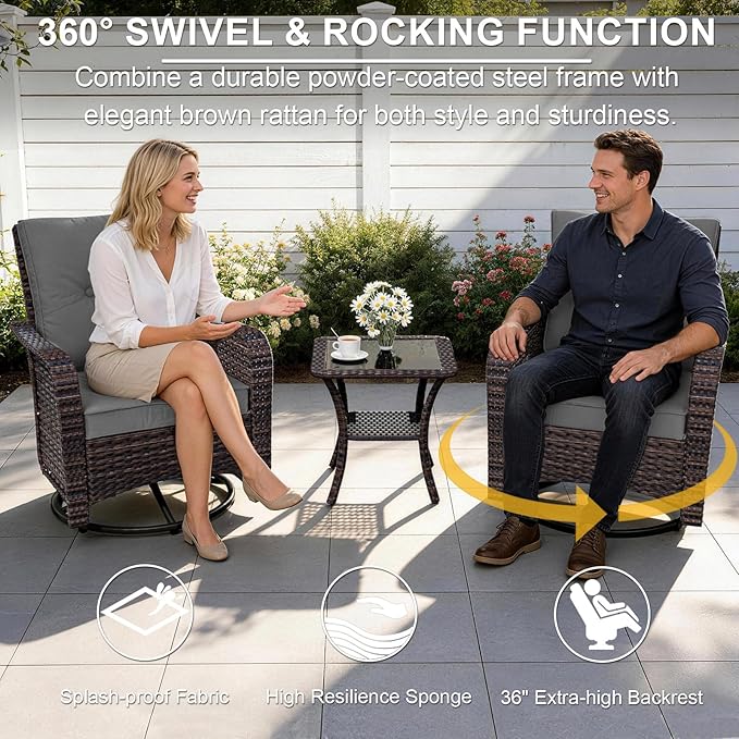 ALAULM Patio Furniture Set with 2 Swivel Chairs, Outdoor Sectional with 55000 BTU Fire Pit Table and Wide Seat, 11 Pieces Wicker Rattan Conversation Set with Coffee Table for Garden, Deck, Grey ALAULM