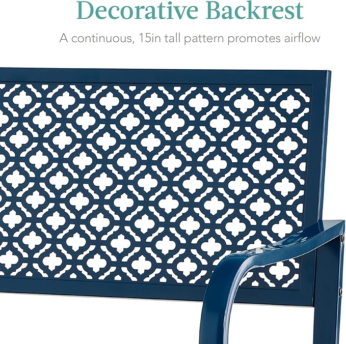 Best Choice Products Outdoor Bench 2-Person Metal Steel Benches Furniture for Garden, Patio, Porch, Entryway w/Geometric Backrest, 790lb Capacity - Peacock Blue BestChoiceProducts