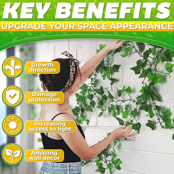 60Pcs Plant Climbing Wall Fixture Clips with 72Pcs Self-Adhesive Stickers - Leaf-Shaped and Weather-Resistant Money Plant Vine Wall Clips - Easy Installation Pothos Climbing Support for Vines & Cables DIMROM