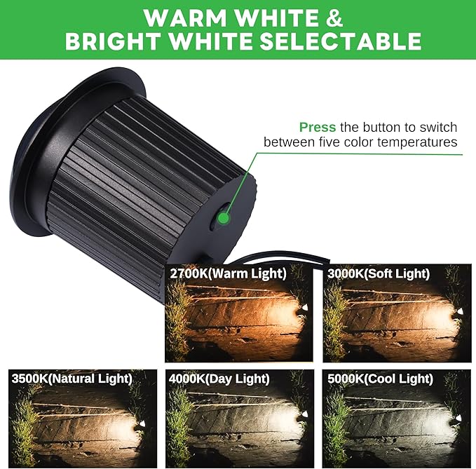 In Ground Well Lights 2700K - 12V Wired One Directional Inground Fixture, 5 Colors Ground Landscape Lighting, LED ORB Aluminum for Patio Sideway Pathway 3W 170LM 12 Pack Varmtalys