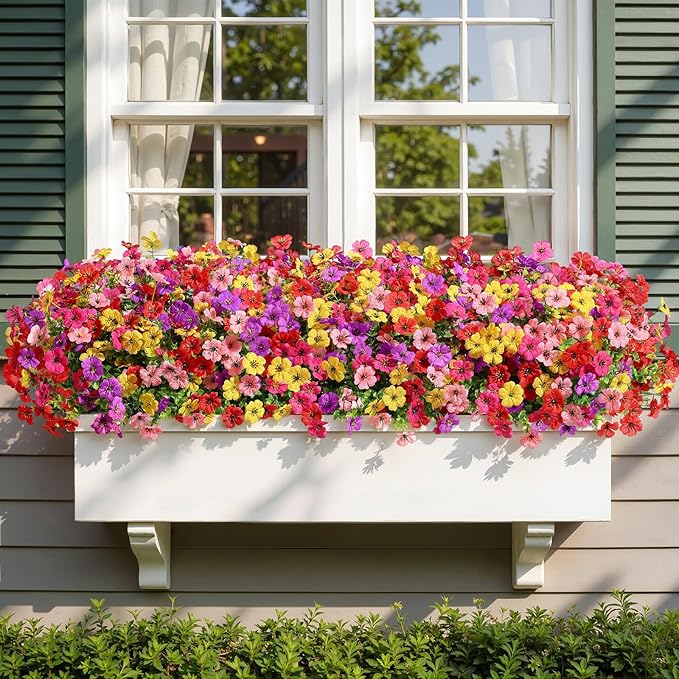 Alupssuc 24 Bundles Artificial Flowers for Outdoors Decoration, UV Resistant Silk Faux Daisy Flora Spring Fake Plastic Plants Greenery for Outside Indoor Yard Home Porch Window Box Decor, Mix 5 Colors Alupssuc