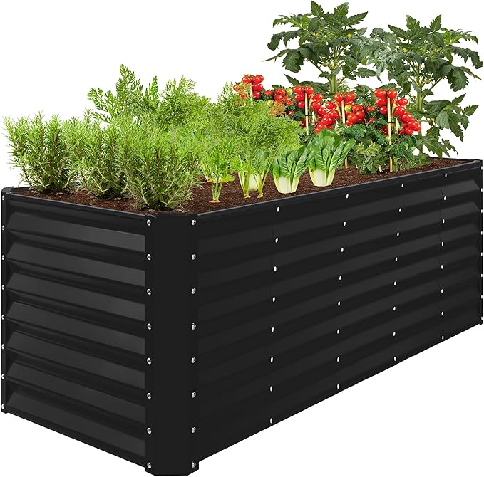 Best Choice Products 8x2x2ft Raised Outdoor Metal Garden Bed, Deep Root Box Planter for Vegetables, Flowers, Herbs, 240 Gallon Capacity, 100% Non Toxic Materials - Black BestChoiceProducts