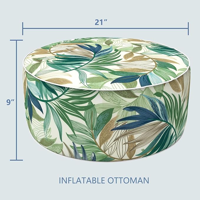 LVTXIII Inflatable Stool Ottoman Footrest with Handle, Decorative Fade-Resistant Foot Stool, Indoor or Outdoor Pouf for Home Garden and Camping Use, D21 x W 21 x H9, Lush Leaf Green LVTXIII