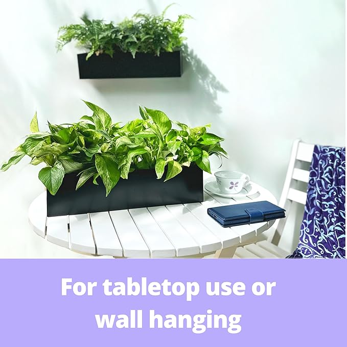 LaLaGreen Wall Planter (16 Inch, 2 Pack) Rectangular Metal Hanging Flower Pot for Succulents Carbon Steel Black, Long Window Sill Box Modern Fence Floating Garden Shelf for Deck Indoor Outdoor Decor L%C3%A1L%C3%A1Green